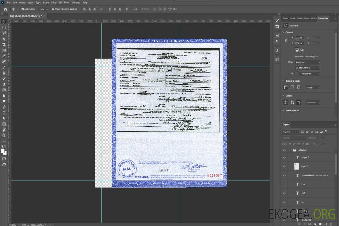 Modèle de certificat de naissance de l'État de l'Arkansas aux États-Unis au format PSD template Modèle de certificat de naissance de l'État de l'Arkansas aux États-Unis au format PSD template